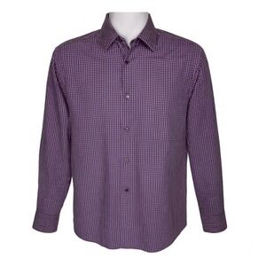 Ermenegildo Zegna Mens M Purple Gray White Plaid Shirt 100% Cotton Made in Italy